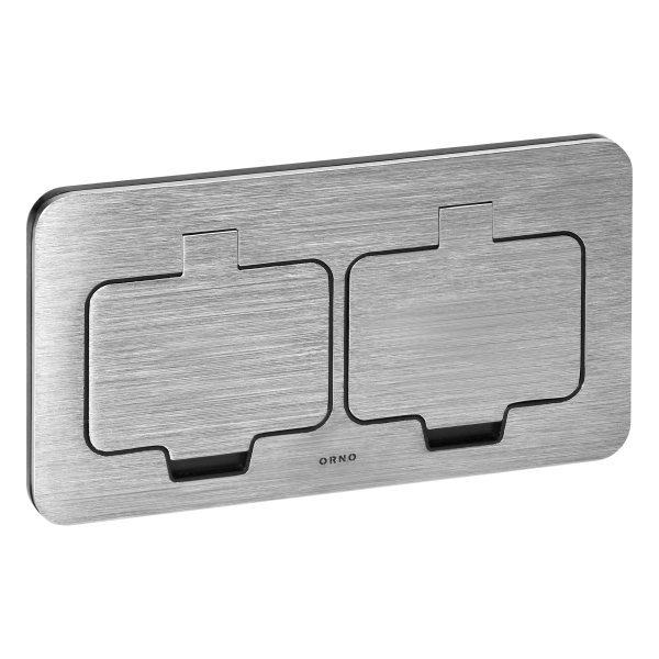 Hermetic double socket, rectangular, IP55, silver