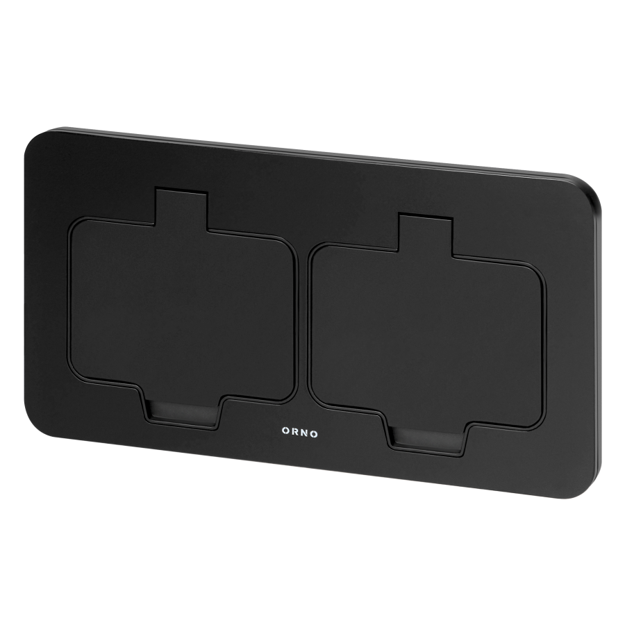 Hermetic double socket, rectangular, IP55, black