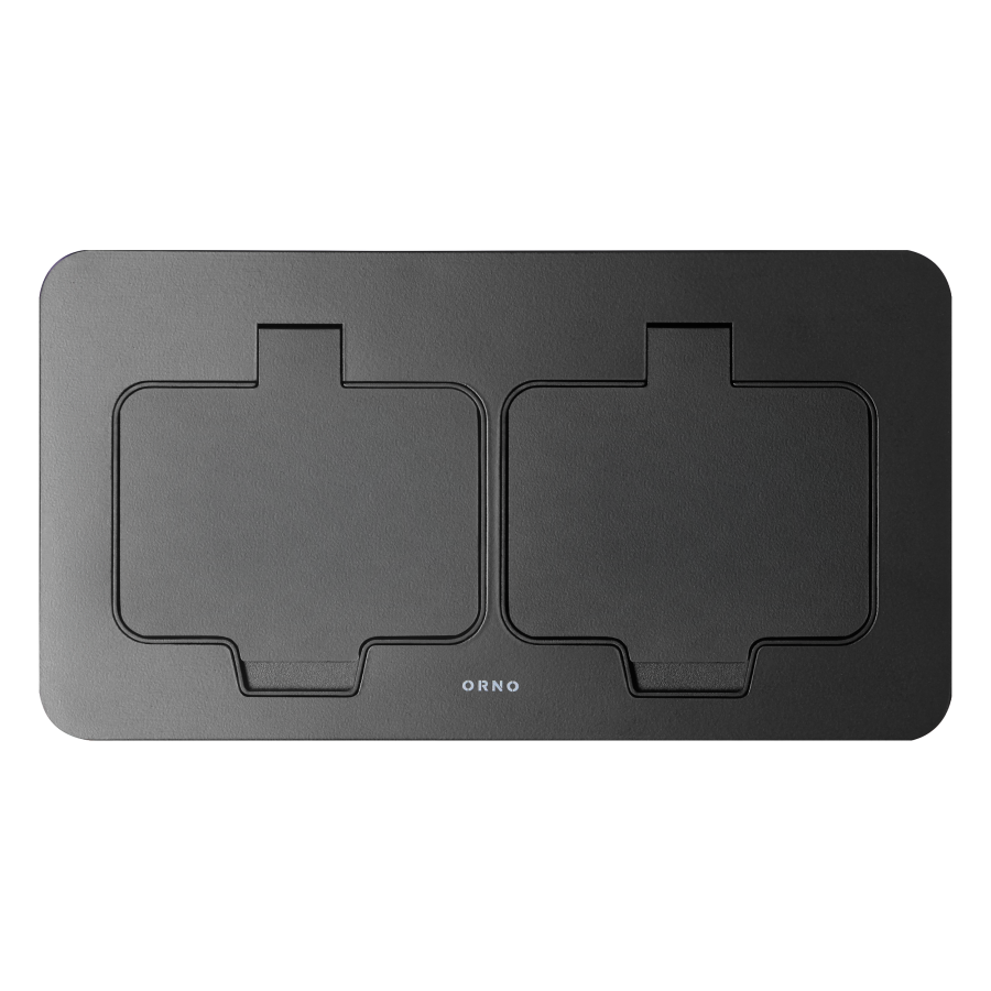 Hermetic double socket, rectangular, IP55, black