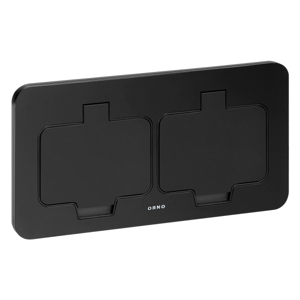 Hermetic double socket, rectangular, IP55, black