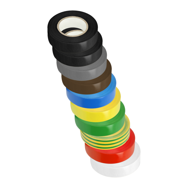 Zestaw 10 taśm 19mm, 2x czarna, szara, brązowa, niebieska, żółta, zielona, żółto-zielona, czerwona, biała, długość 20m