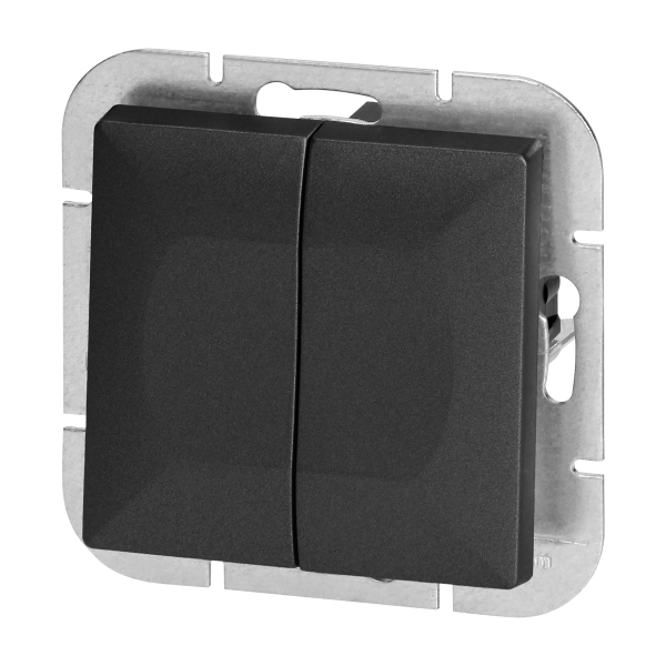 Flush-mounted two-button switch Pearl, 10A, 250V, WP-2P, black