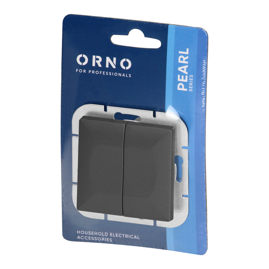 Flush-mounted two-button switch Pearl, 10A, 250V, WP-2P, black