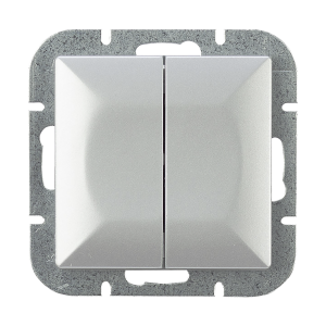 Flush-mounted two-button switch Pearl, 10A, 250V, WP-2P, silver
