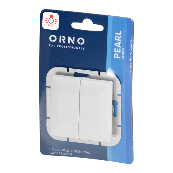 Flush-mounted two-button switch with illumination Pearl, 10A, 250V, WP-2P/S, white