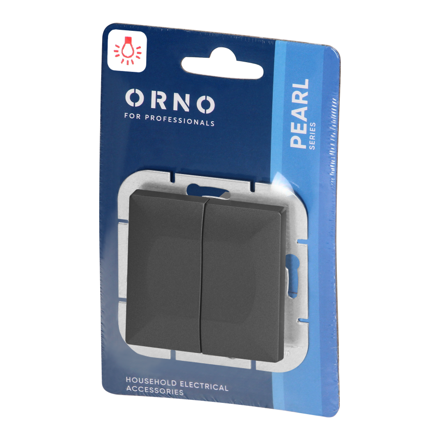 Flush-mounted two-button switch with illumination Pearl, 10A, 250V, WP-2P/S, black