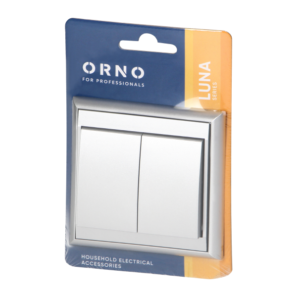 Flush-mounted two-button switch Luna, 10A, 250V, WP-2L, silver