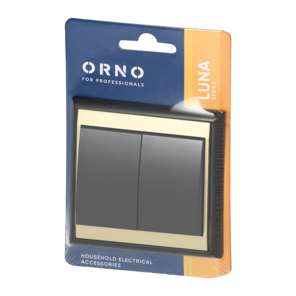 Flush-mounted two-button switch Luna, 10A, 250V, WP-2L, black/gold