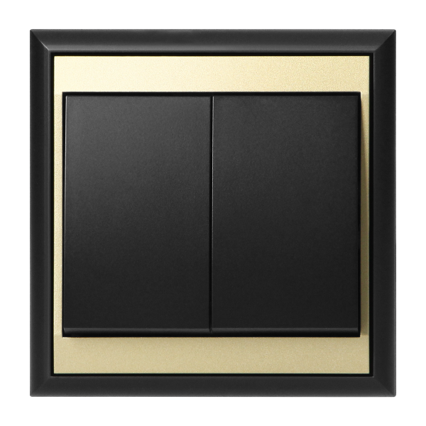 Flush-mounted two-button switch Luna, 10A, 250V, WP-2L, black/gold