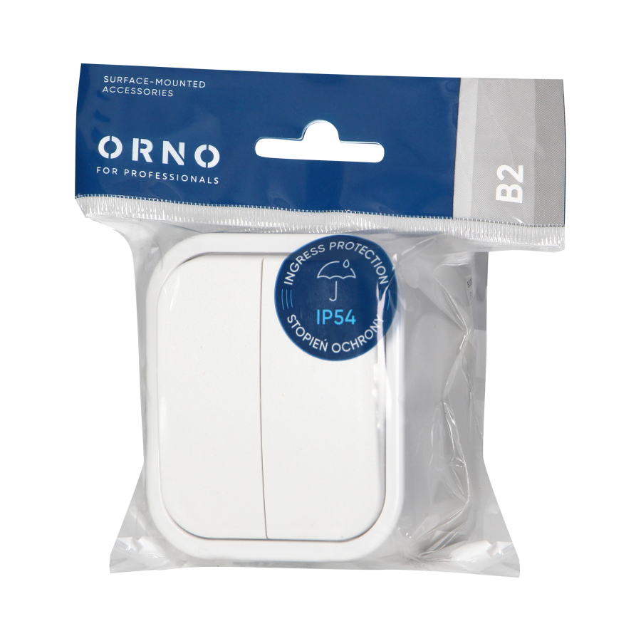 Surface-mounted two-button switch B2, 10A, 250V, IP54, WNT-2B2, white