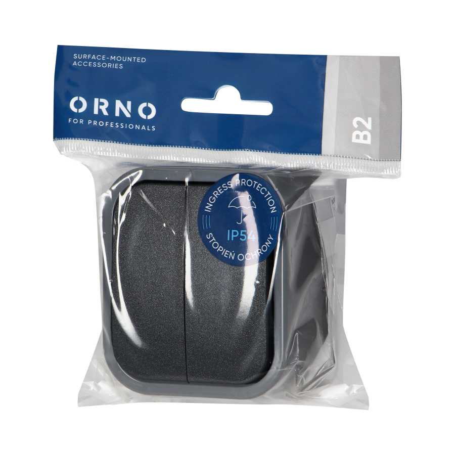 Łącznik n/t świecznikowy B2, 10A, 250V, IP54, WNT-2B2, szary/czarny