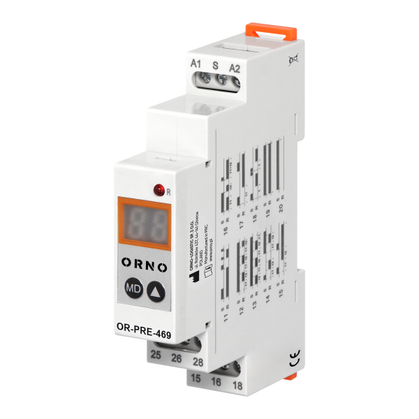 Digital time relay 1 module, multi-function, 0.1 s-99 days, 12-240 VAC, 16 A, 20 modes