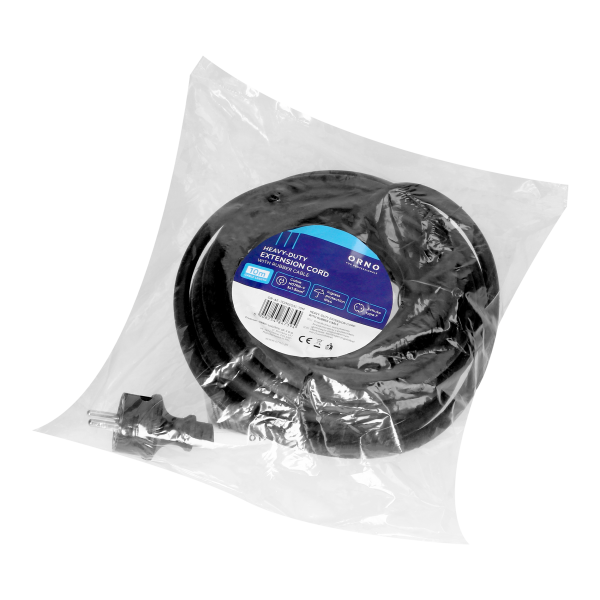 Heavy-duty extension cabe with rubber cable 10m long, IP44, schuko