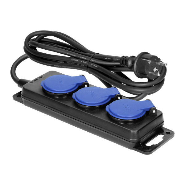 Heavy-duty, splash-proof extension sockets, rubber cord, IP44, H05RR-F 3x1.5mm² - 3m