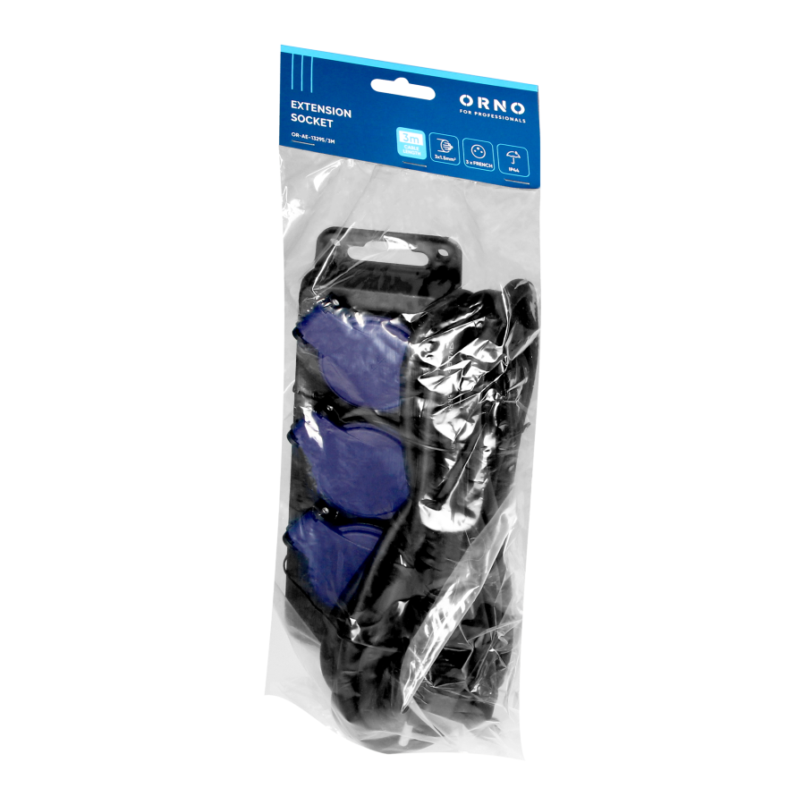 Przedłużacz warsztatowy bryzgoszczelny IP44, 3 gniazda 2P+Z IP44, przewód gumowy, H05RR-F 3x1,5mm², długość 3m