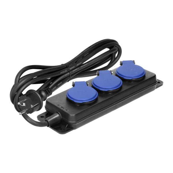 Heavy-duty, splash-proof extension sockets, rubber cord, IP44, H05RR-F 3x1.5mm² - 3m