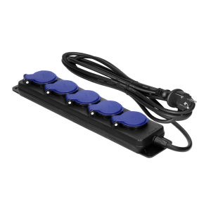 Heavy-duty, splash-proof extension sockets, with rubber cord, 5 sockets 2P+E, IP44, H05RR-F 3x1.5mm² - 5m