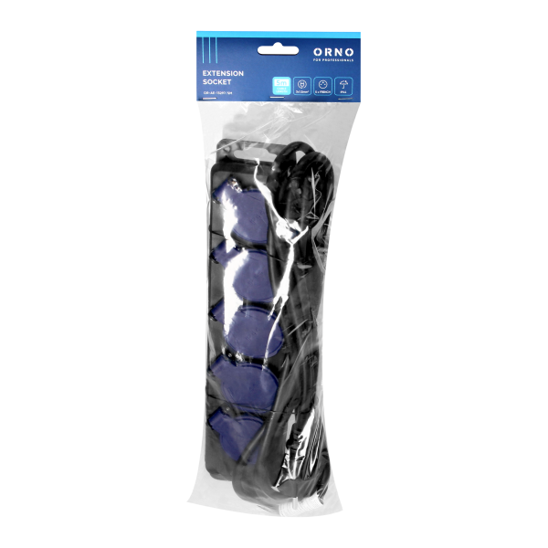 Heavy-duty, splash-proof extension sockets, with rubber cord, 5 sockets 2P+E, IP44, H05RR-F 3x1.5mm² - 5m