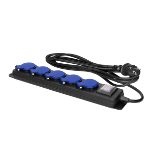 Heavy-duty, splash-proof extension sockets with switch, rubber cord, 5 sockets 2P+E, IP44, H05RR-F 3x1.5mm² - 5m