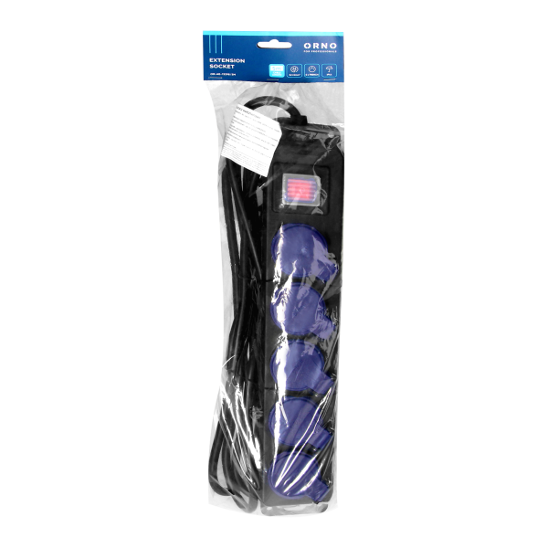 Przedłużacz warsztatowy bryzgoszczelny z wyłącznikiem, 5 gniazd 2P+Z, IP44, przewód gumowy, H05RR-F 3x1,5mm², długość 5m