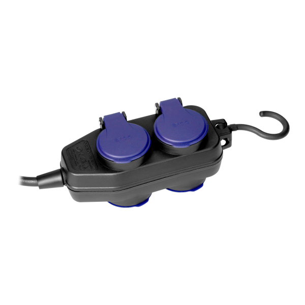 Heavy-duty, splash-proof extension sockets, rubber cord, 4 sockets (2+2) 2P+E, IP44, H05RR-F 3x1.5mm², 5m,