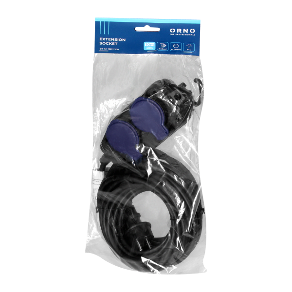 Heavy-duty, splash-proof extension sockets, rubber cord, 4 sockets (2+2) 2P+E, IP44, H05RR-F 3x1.5mm², 10m
