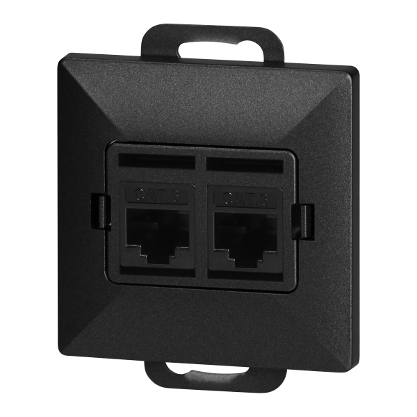 Double socket tel-comp. RJ-45 Cat5 Pearl, RJ45-5CAT/P2, black
