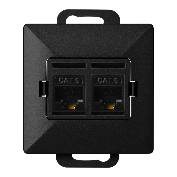 Double socket tel-comp. RJ-45 Cat5 Pearl, RJ45-5CAT/P2, black