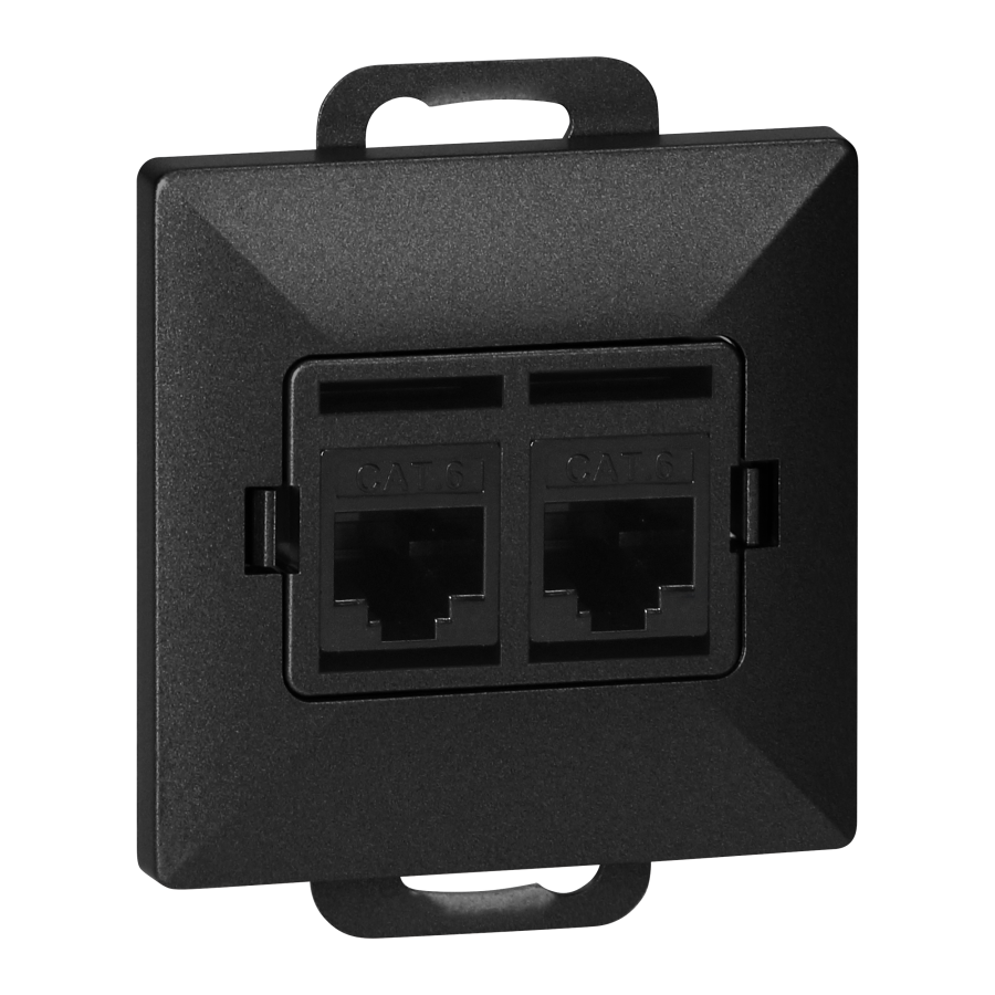 Double socket tel-comp. RJ-45 Cat5 Pearl, RJ45-5CAT/P2, black