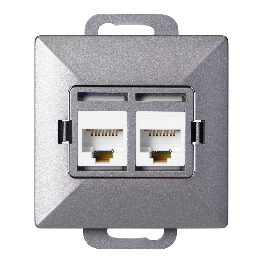Gniazdo 2xRJ45 Cat5 Pearl, RJ45-5CAT/P2, antracyt