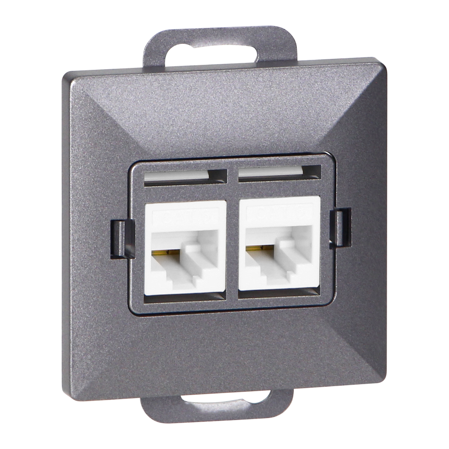 Double socket tel-comp. RJ-45 Cat5 Pearl, RJ45-5CAT/P2, anthracite