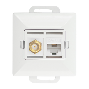 Single socket type F + Single socket tel-comp. RJ-45 Cat6 Pearl, TV/F+RJ45/P, white