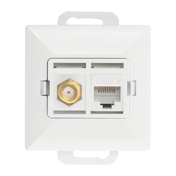 Single socket type F + Single socket tel-comp. RJ-45 Cat6 Pearl, TV/F+RJ45/P, white