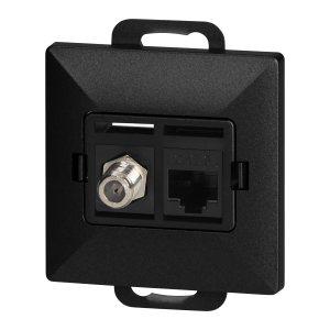 Single socket type F + Single socket tel-comp. RJ-45 Cat6 Pearl, TV/F+RJ45/P, black