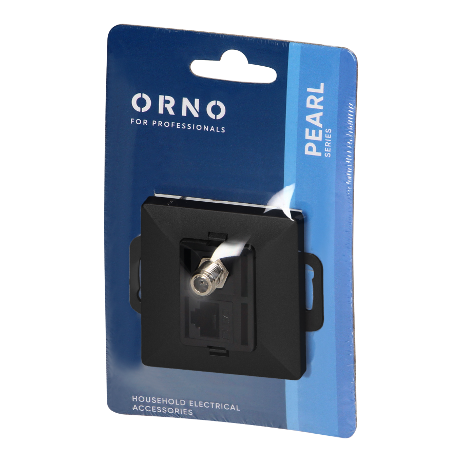 Gniazdo pojed. typu F + Gniazdo 1xRJ45 Cat6 Pearl, TV/F+RJ45/P, czarny