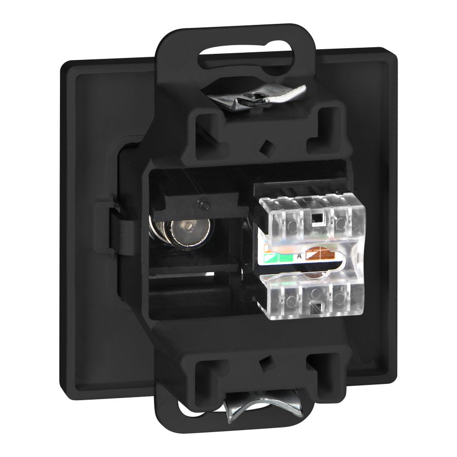 Single socket type F + Single socket tel-comp. RJ-45 Cat6 Pearl, TV/F+RJ45/P, black