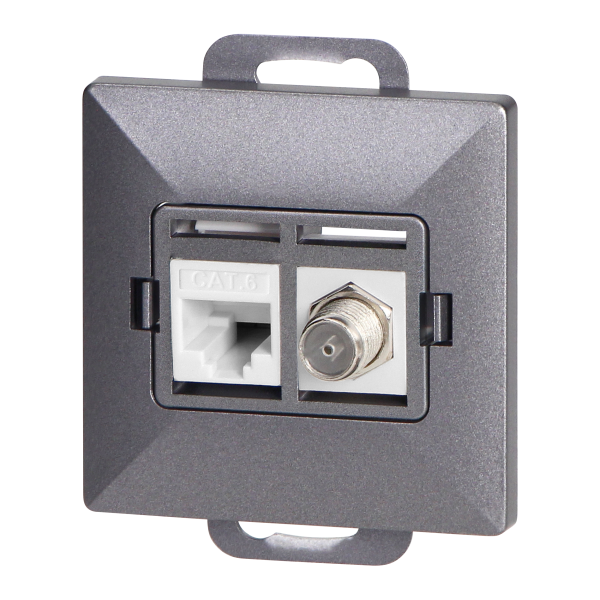 Single socket type F + Single socket tel-comp. RJ-45 Cat6 Pearl, TV/F+RJ45/P, anthracite