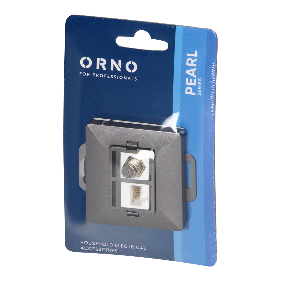 Gniazdo pojed. typu F + Gniazdo 1xRJ45 Cat6 Pearl, TV/F+RJ45/P, antracyt