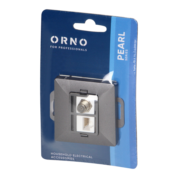 Gniazdo pojed. typu F + Gniazdo 1xRJ45 Cat6 Pearl, TV/F+RJ45/P, antracyt