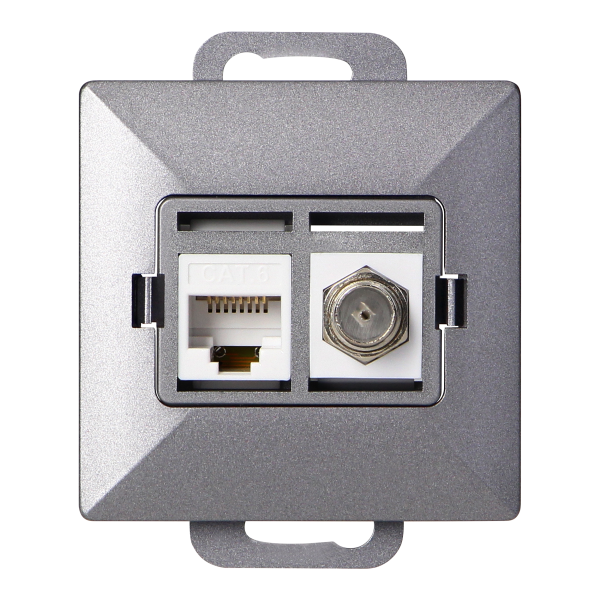 Gniazdo pojed. typu F + Gniazdo 1xRJ45 Cat6 Pearl, TV/F+RJ45/P, antracyt