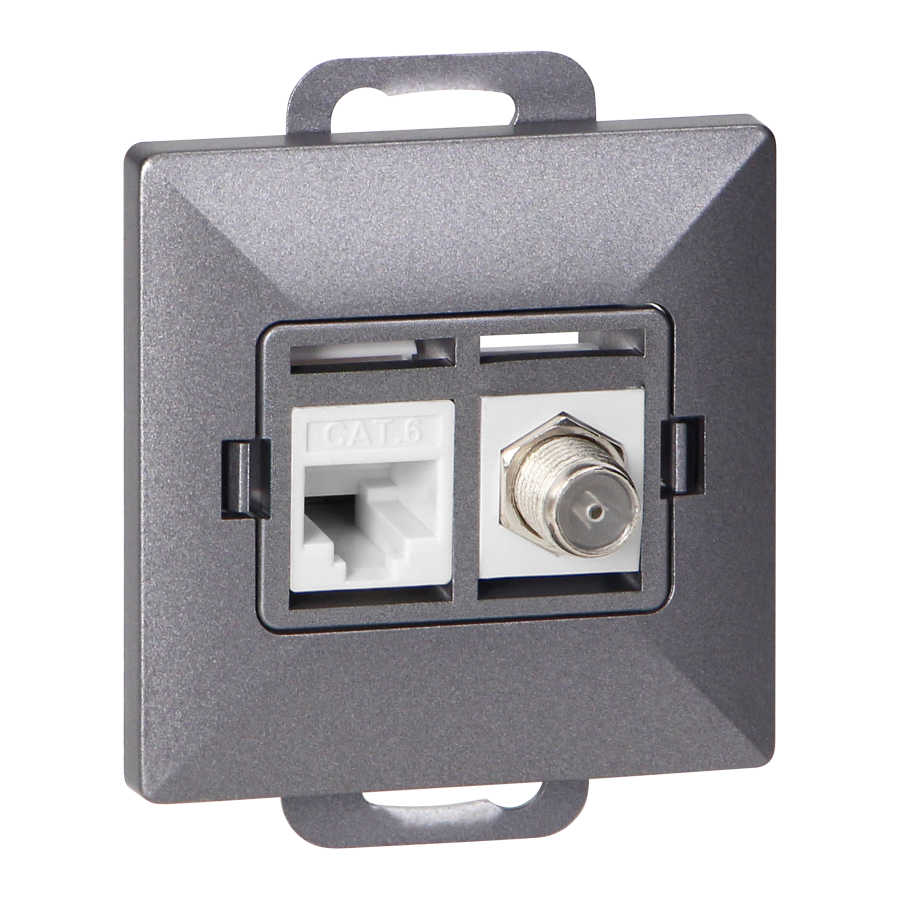 Gniazdo pojed. typu F + Gniazdo 1xRJ45 Cat6 Pearl, TV/F+RJ45/P, antracyt