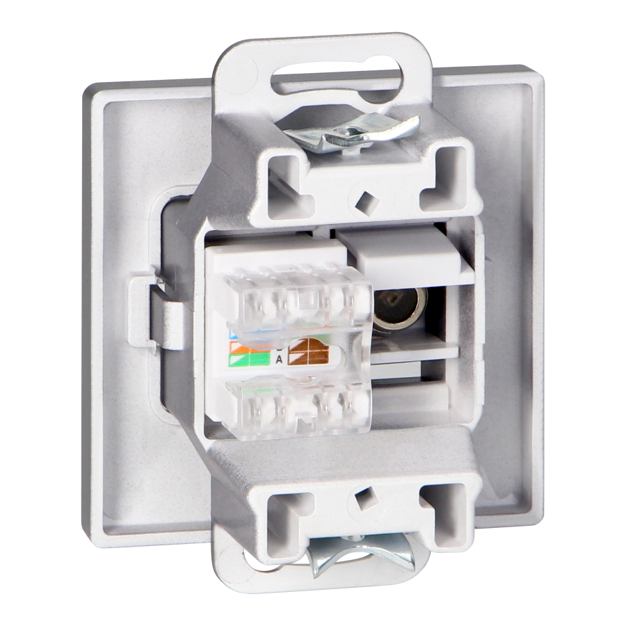 Single socket type F + Single socket tel-comp. RJ-45 Cat6 Pearl, TV/F+RJ45/P, anthracite