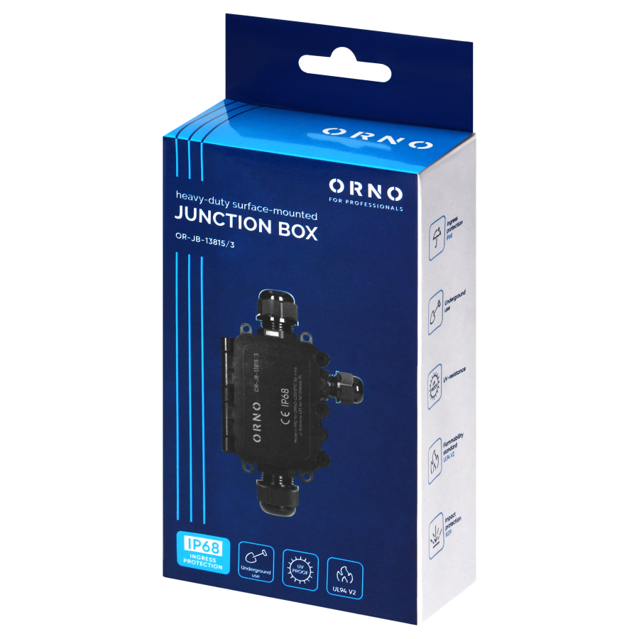 Surface-mounted junction box HD IP68, 0.75-4.0mm2, 2 glands M20, 1 gland M16