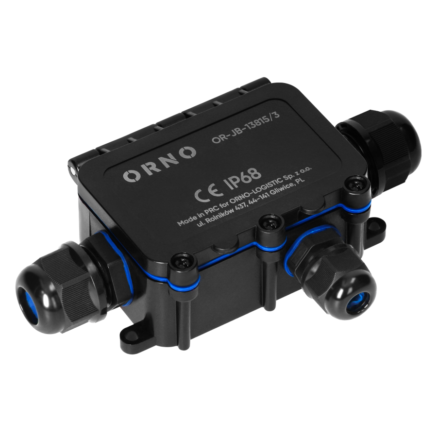 Surface-mounted junction box HD IP68, 0.75-4.0mm2, 2 glands M20, 1 gland M16