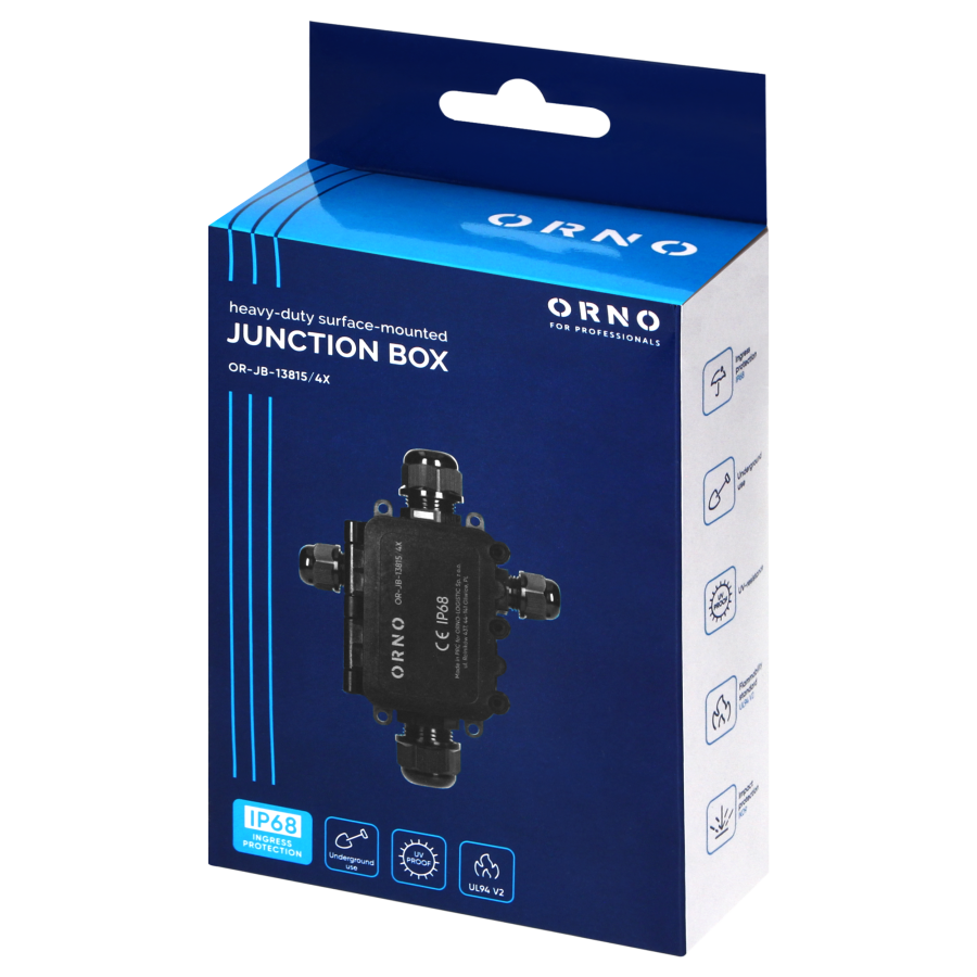 Surface-mounted junction box HD IP68, 0.75-4.0mm2, 2 glands M20, 1 gland M16, X-type