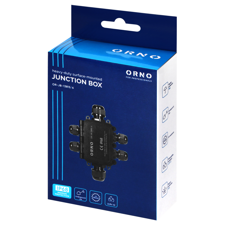 Surface-mounted junction box HD IP68, 0.75-4.0mm2, 2 glands M20, 1 gland M16