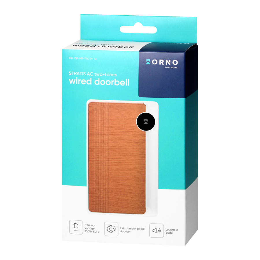 STRATIS AC, dzwonek przewodowy elektromechaniczny dwutonowy, 230V, biało-dębowy