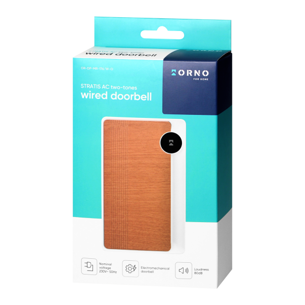 STRATIS AC, dzwonek przewodowy elektromechaniczny dwutonowy, 230V, biało-dębowy