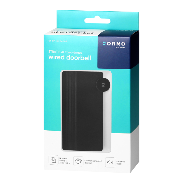 STRATIS AC, dzwonek przewodowy elektromechaniczny dwutonowy, 230V, biało-czarny