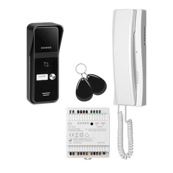 ENIR, single family audio doorphone set, 2-wire, DIN rail power supply, RFID, white